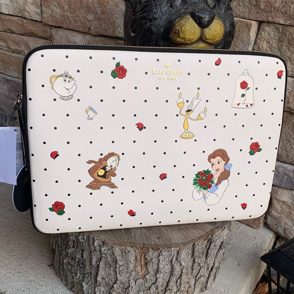 Authentic KATE SPADE Saffiano leather beauty & the beast laptop zip case